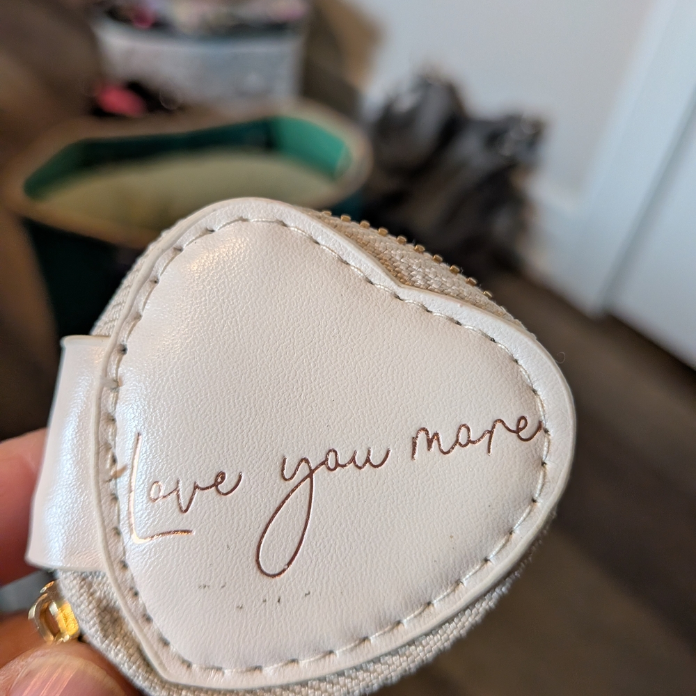 Vintage Heart-Shaped White Coin Purse And Key Chain Bag Charm I LOVE YOU MORE ..
